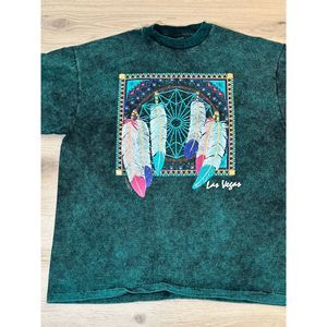 Vintage Las Vegas Dream Catcher TShirt Green/Black Stone Washed